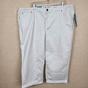 INC Gray on White Vertical Stripe Skinny Leg Cropped Pants 24W (6937)